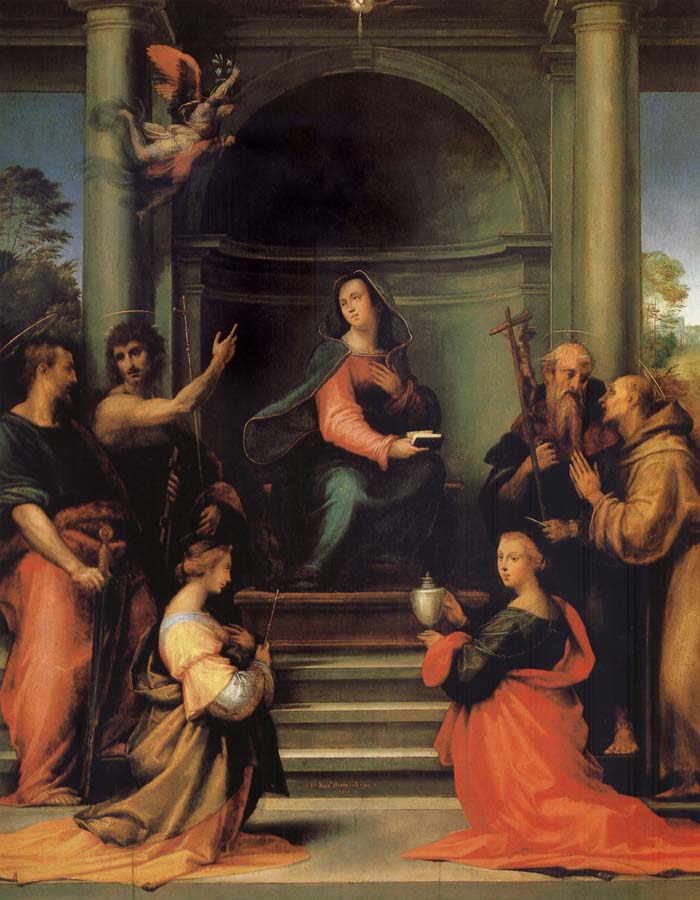 The Anunciacion, Holy Margarita, Maria Mary magdalene, Pablo, Juan the Baptist, Jeronimo and Francisco